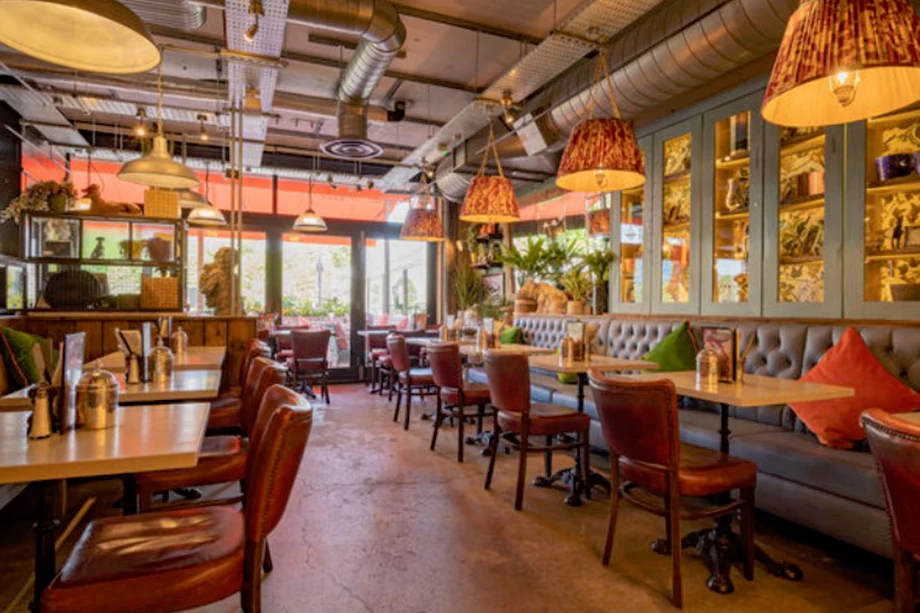 An image of Bill’s interior with warm lighting